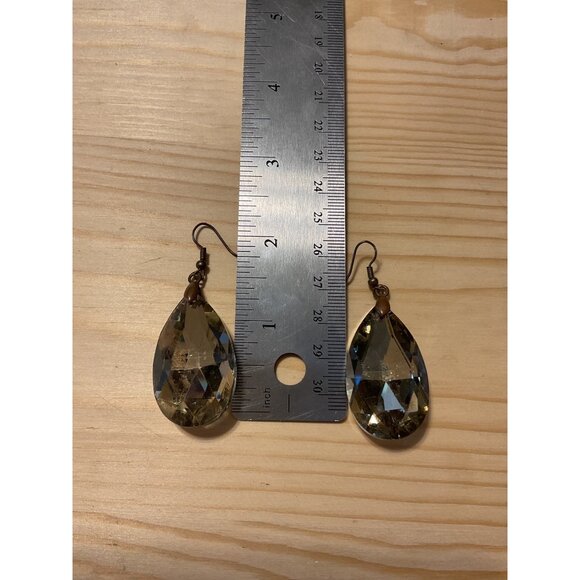 Vintage Teardrop Crystal Dangle Earrings 3-Inch Drop Antique Bronze Hooks - Picture 3 of 3